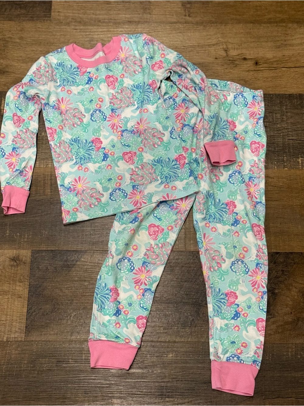 Girls' Lilly‎ Pulitzer Floral Mint & Pink Pajama Set